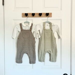 H&M Baby Boy Overalls with Onesies Brown Green Size 1-2 Mo